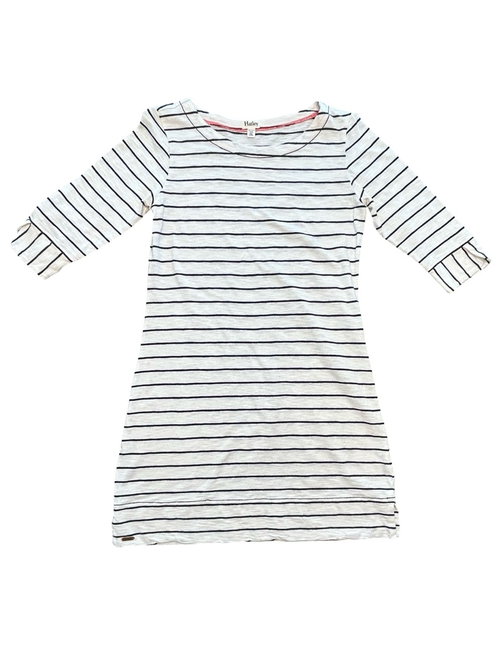 Hatley black & white horizontal striped 3/4 sleeve comfy coastal preppy dress M